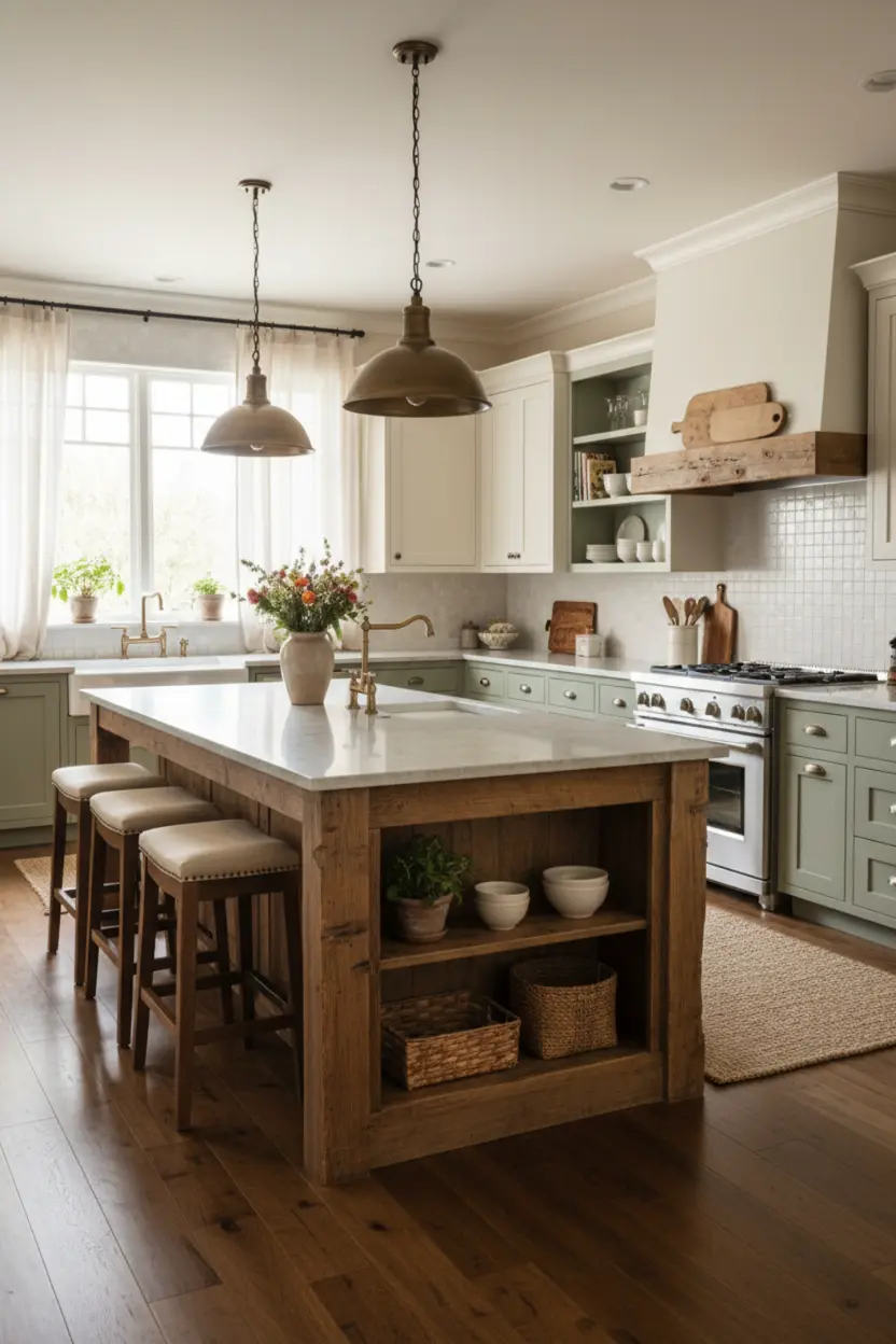 Spacious kitchen with two islands—one for cooking and one for casual dining—bright lighting.