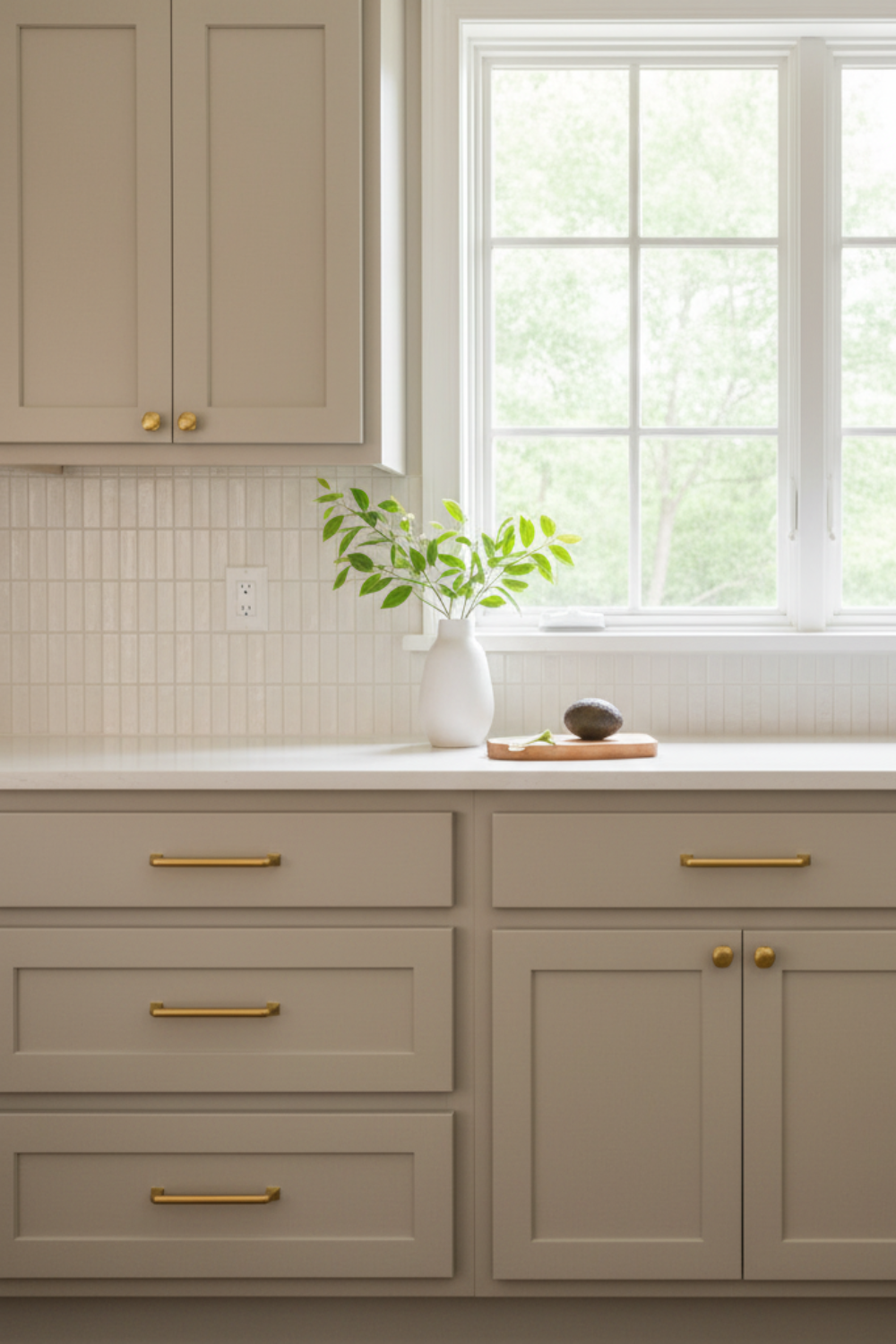 Bright white kitchen featuring glass-front cabinets and warm lighting for a refined elegant look