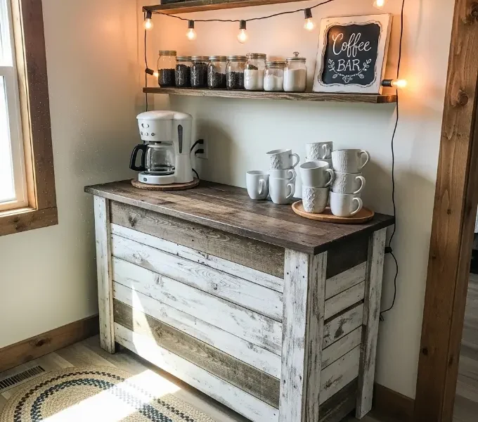 Farmhouse Coffee Bar Decor Idea,17 Ways to Fix Cluttered Coffee Bars