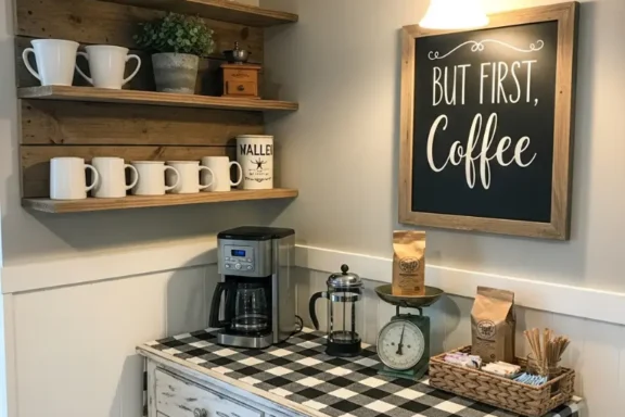 Farmhouse Coffee Bar Decor Idea, 21 Rustic Ideas to Update Outdated Coffee Bars