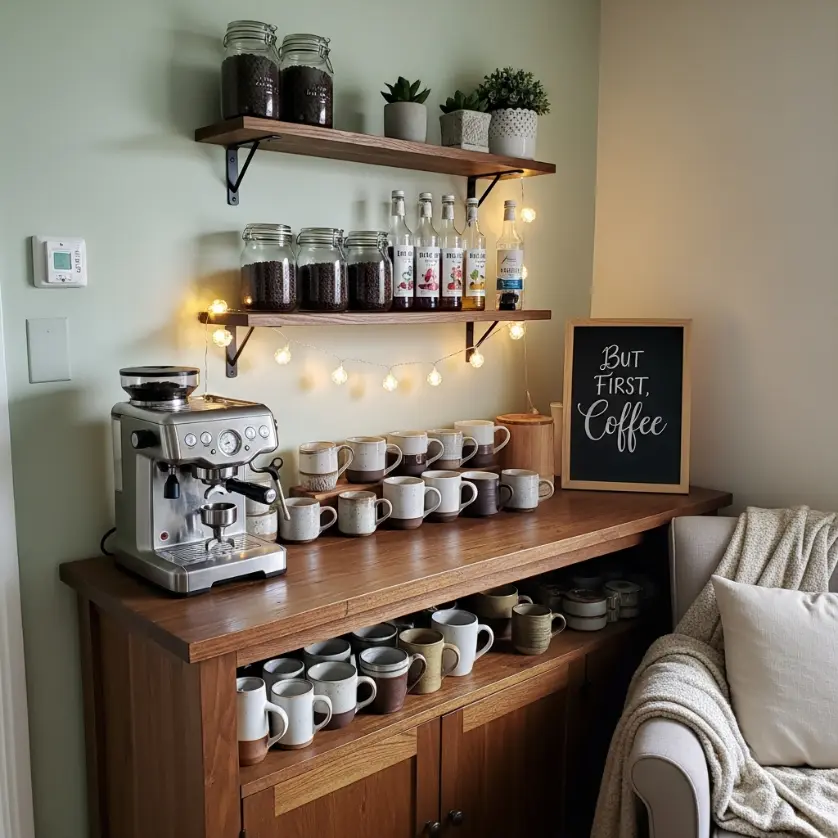 Farmhouse Coffee Bar Decor Idea, 15 Quick Fixes for Small Coffee Corners